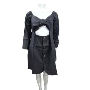 Elegant Black Front Tie Dress In Caviar Black SZ:16